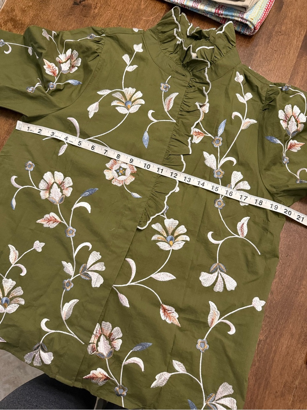 Sezane Coline Blouse in Multi-colored Flower on Khaki - Picture 12 of 13